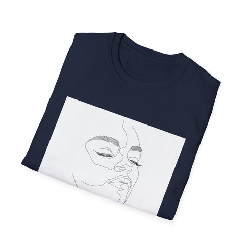 Minimalist charcoal line art face T-shirt, regular fit, soft cotton.