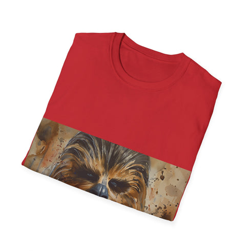 Chewbacca watercolor tee in charcoal, crew neck, DTG, Star Wars design.