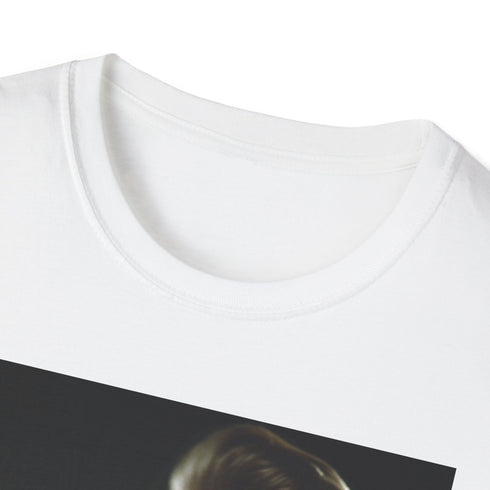 Charcoal crew neck T-shirt with vibrant David Bowie watercolor Ziggy Stardust design
