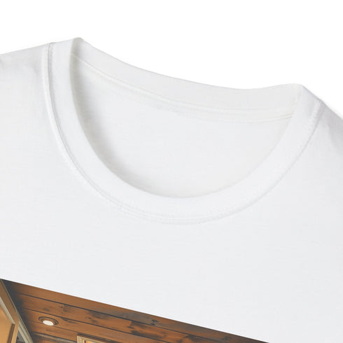 Charcoal cotton T-shirt with retro camper van interior design