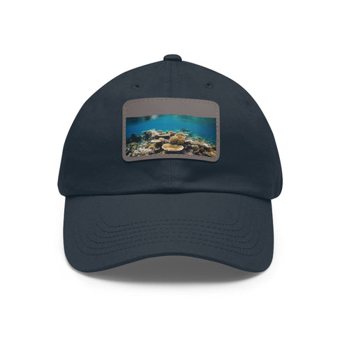 Great Barrier Reef baseball cap in white with light brown patch.