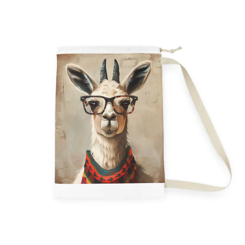 Adorable llama Hipster laundry bag with trendy glasses design.