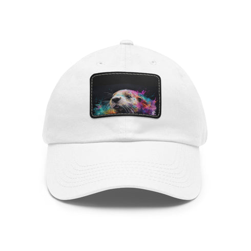 Happy Otter Watercolor Cap in White with Light Brown Patch