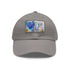 Eiffel Tower watercolor baseball cap with light brown rectangle patch.