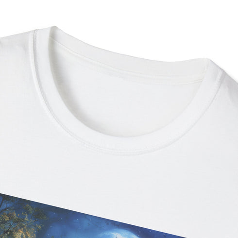 Moonlit castle charcoal t-shirt in soft cotton evokes fantasy and wonder
