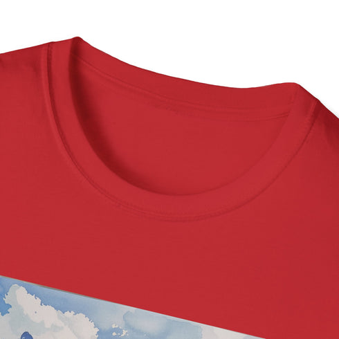 Charcoal cotton t-shirt featuring serene watercolor Swiss Alps design