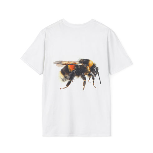 Charcoal cotton tee with vibrant bumblebee watercolor design