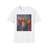 Charcoal crew neck T-shirt with vibrant Coldplay portrait in soft brushstrokes