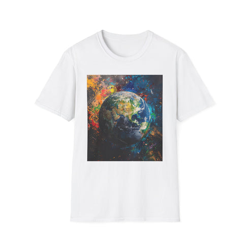 Blue Marble Earth Planet Painting TShirt, Charcoal, Size S, Crew Neck.