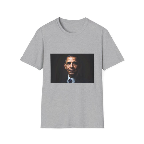 Charcoal crew neck cotton T-shirt featuring vibrant Barack Obama silhouette design