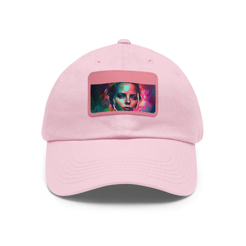 Neon watercolor charm baseball cap with light brown rectangle patch.