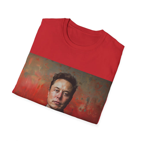 Charcoal cotton crew neck t-shirt featuring bold Elon Musk graphic