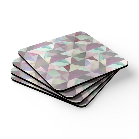 Pastel geometric cork coaster set with chic modern design.