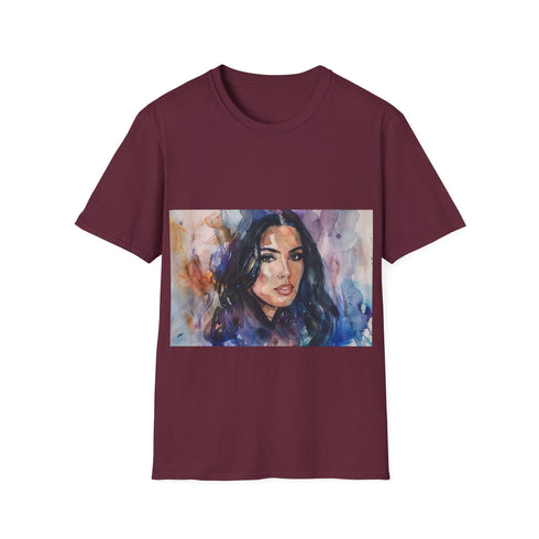 Charcoal cotton crew neck t-shirt with vibrant watercolor design