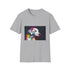 Charcoal cotton t-shirt featuring vibrant watercolor Dalmatian artwork capturing playful adventure