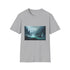 Charcoal fantasy landscape T-shirt with crew neck and regular fit cotton