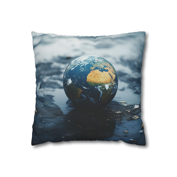 A Planet Earth Crying Tears of Pollution Double-Sided Square Cushion Cover