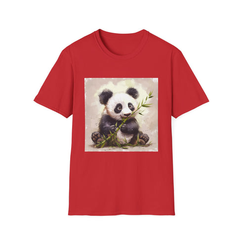 Charcoal cotton T-shirt with panda eating bamboo DTG print regular fit