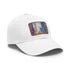 Chicago skyline watercolor cap in white with light brown patch.