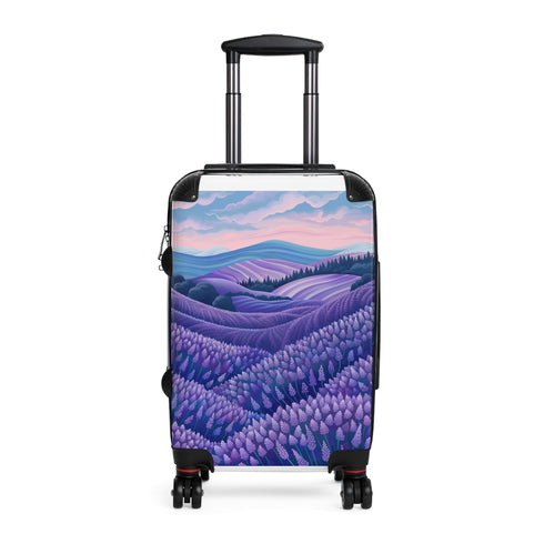 Lavender Fields small black suitcase with floral pattern for stylish travel.