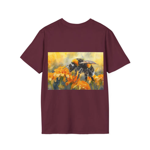 Watercolor bumblebee tee in charcoal cotton.