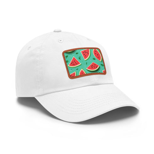 Bacano Go watermelon print Hawaiian cap in white with brown patch.