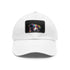White baseball cap with collie charm patch, for dog lovers.