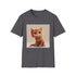 Cute Charcoal Cartoon Cat T-Shirt with Crew Neck in Size S