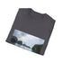 Charcoal crew neck cotton T-shirt with serene sea graphic design