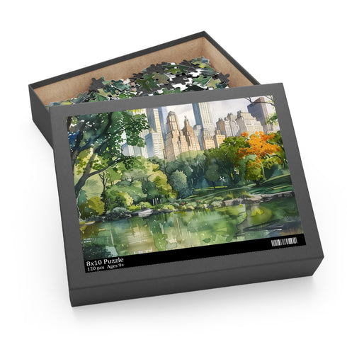 Central Park watercolor jigsaw puzzle with vibrant scenic design.