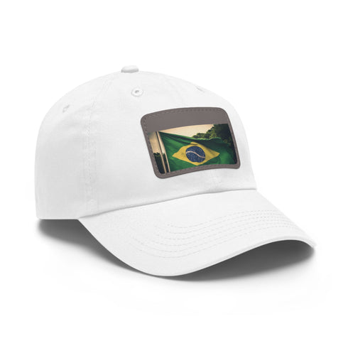 Brasilian Pride Flag Cap white light brown patch rectangle shape.