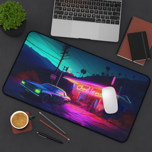 American Diner Neon Sign Desk Mat in vibrant watercolor design.