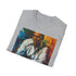 Charcoal cotton T-shirt featuring Harry Belafonte portrait in vibrant brushstrokes