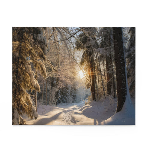 Enchanting Winter Forest Jigsaw Puzzle - Serene snow-covered forest scene with twinkling trees, perfect for relaxation and fun