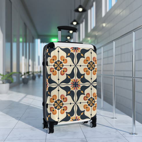 Handcrafted black ceramic tiles suitcase with unique artisan pattern.