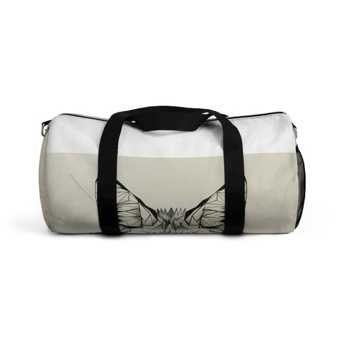 Geometric fox duffel bag, bold angular lines, stylish travel accessory.