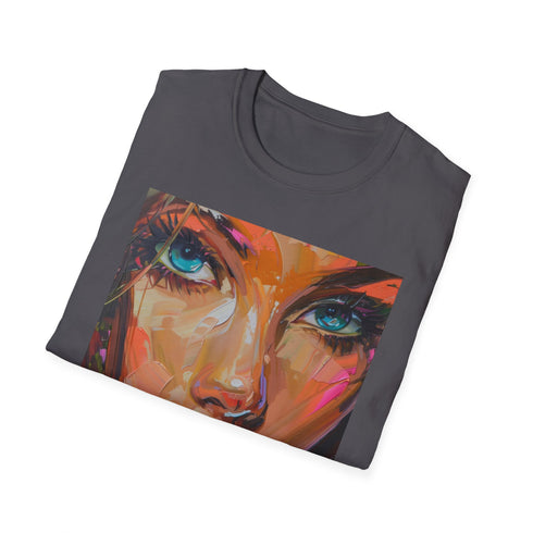 Charcoal cotton crew neck T-shirt with vibrant Barbie portrait design