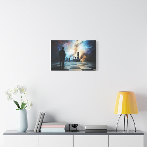 Chess Game Between Gods and Stars Stretched Canvas Wall Art
