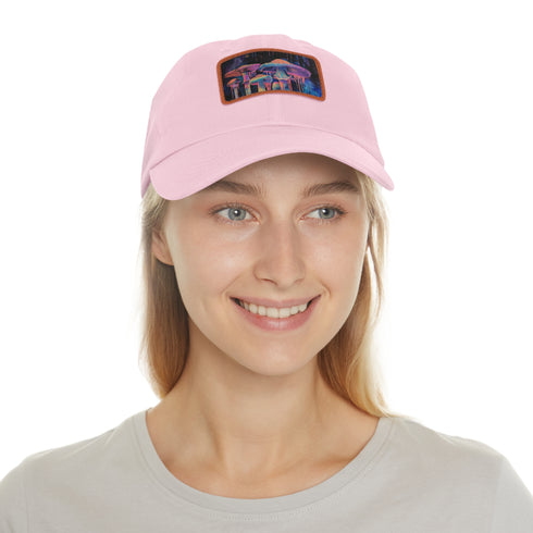 Psychedelic Mushroom Trucker Hat in White with Light Brown Patch