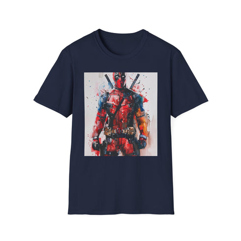 Charcoal crew neck Deadpool T-shirt with humorous graphic in soft cotton
