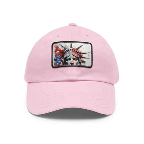 American flag baseball cap with unique line drawing design, white/light brown.