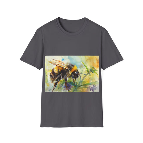 Bumblebee watercolor tee in charcoal, regular fit, crew neck style trend.