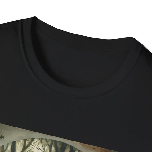 Charcoal T-shirt with whimsical forest creatures in breathable cotton fabric