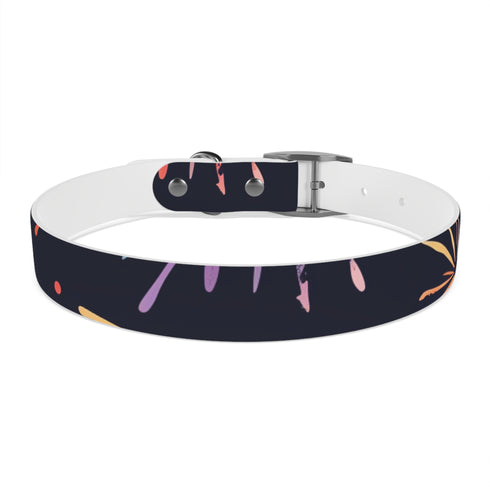 Vibrant festive fireworks dog collar, M size in black onyx pattern.