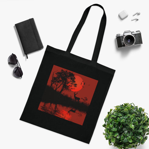Forest Spirit Tote Bag in Black, Elegant Deer Silhouette Design