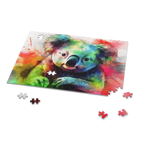 Koala watercolor jigsaw puzzle, vibrant animal design, 10" x 8" size.