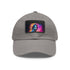 Neon watercolor Keanu Reeves cotton hat with light brown patch.