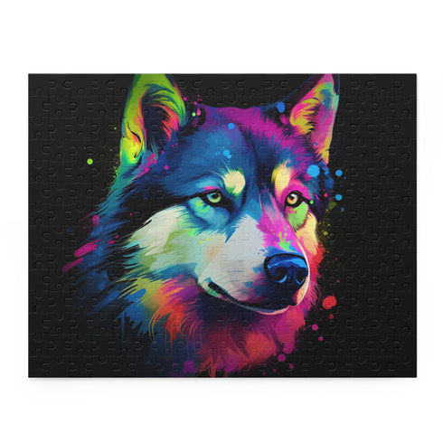 Fluffy husky puppy jigsaw puzzle with vibrant blue eyes and soft fur.
