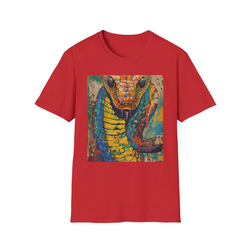 Charcoal cotton t-shirt featuring a detailed cobra snake design