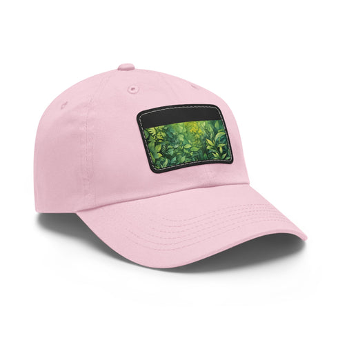 Nature-inspired white baseball cap with light brown patch in rectangle shape.